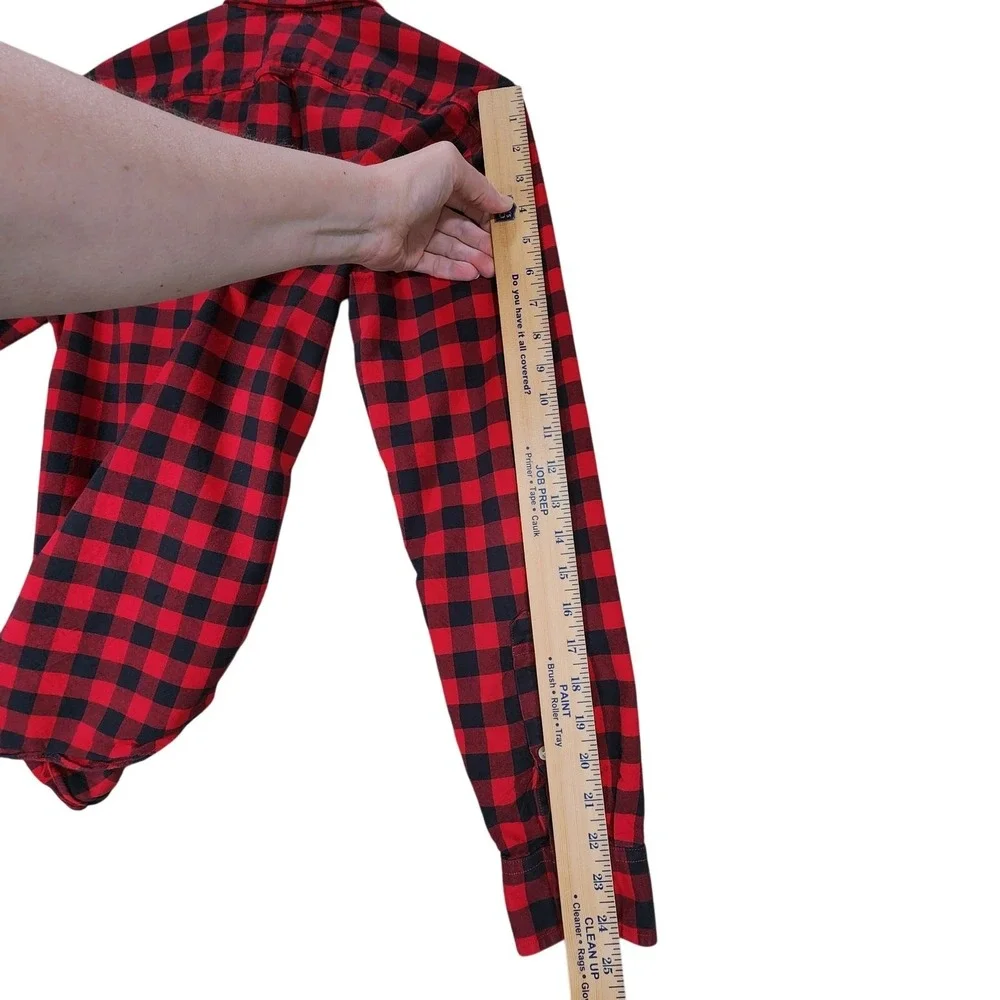J Crew Oxford Button Down Shirt sz XS Men Buffalo Plaid Red Black‎ Cotton 36x27